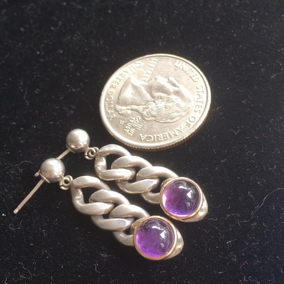 Vintage Gold Silver Real Amethyst Earrings - Picture 2 of 6